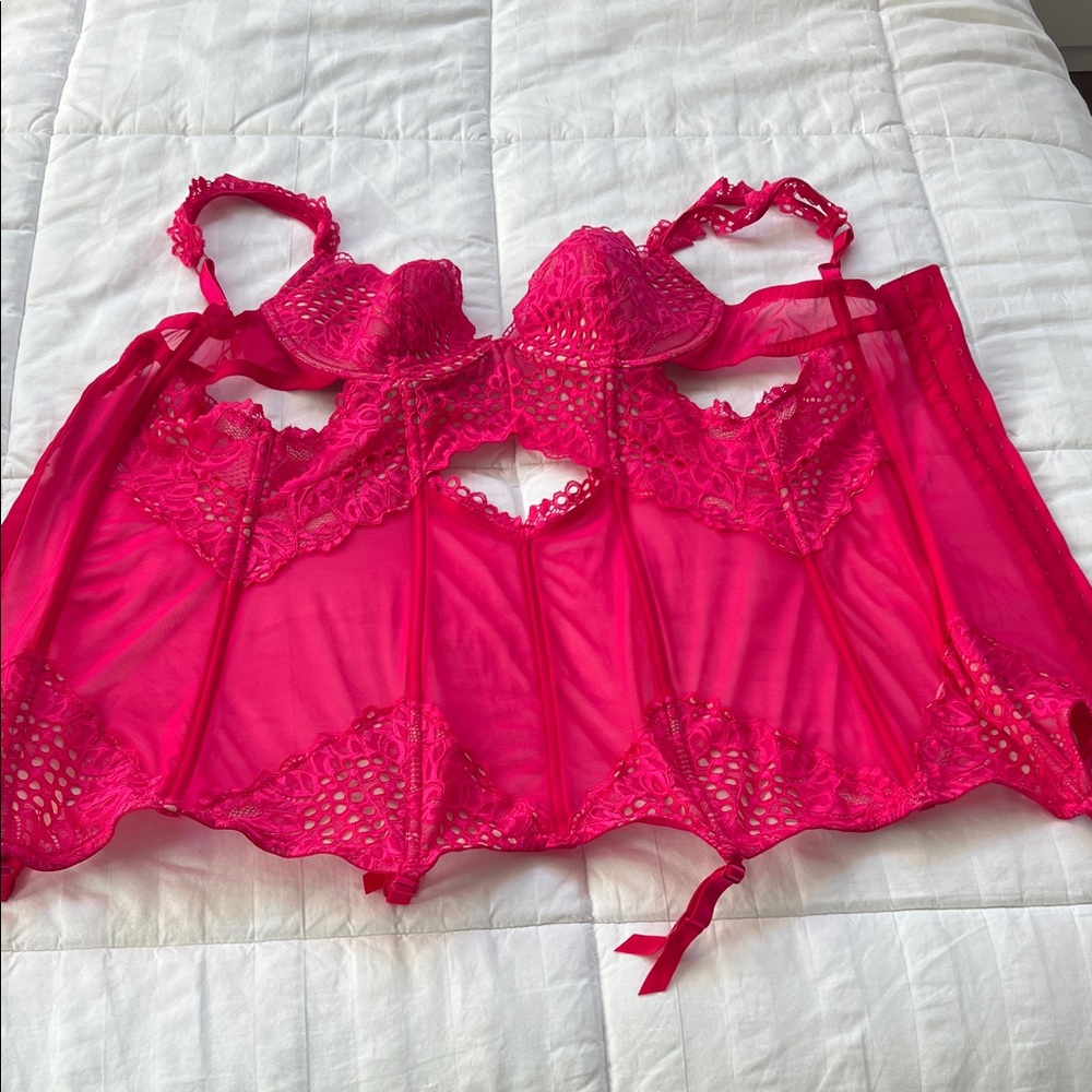 Victoria's Secret Hot Pink Lace Chemise - Picture 3 of 4